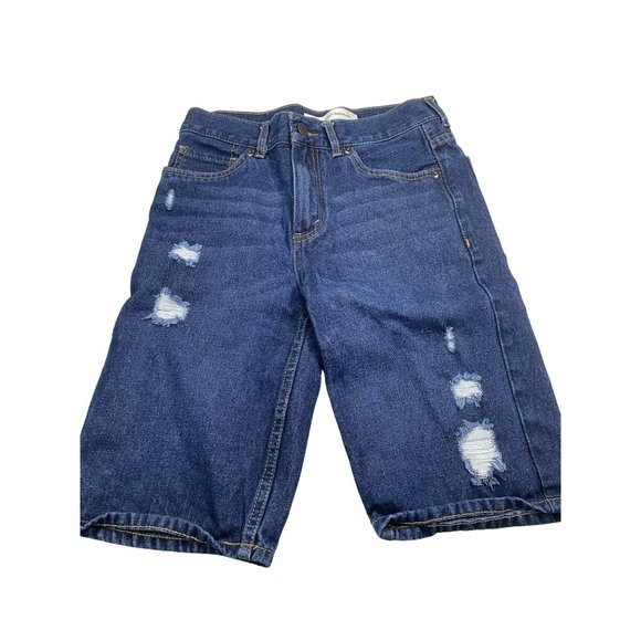Girl's Levi's 505 Denim Shorts Sz 12 Reg Distressed Ripped Knee Length Blue - Picture 1 of 4